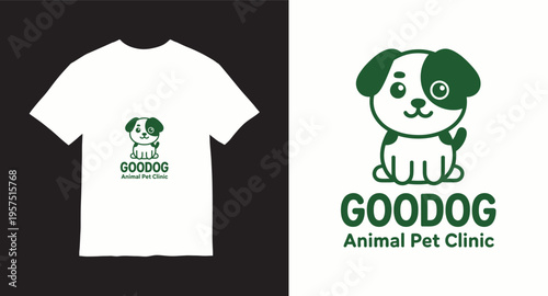 Goodog animal pet clinic logo with cute puppy character for veterinary medical branding