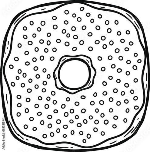 Illustration of a toasted bagel with sesame seeds and a hole in the center