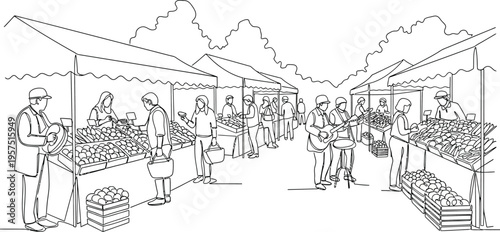 outdoor market scene with people shopping