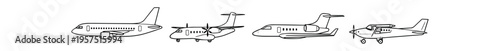 Four simple airplane outline icons in side profile arranged horizontally.
