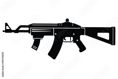 machine gun silhouette line art vector illustration