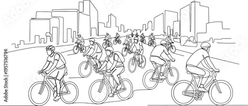 city cyclists riding bicycles