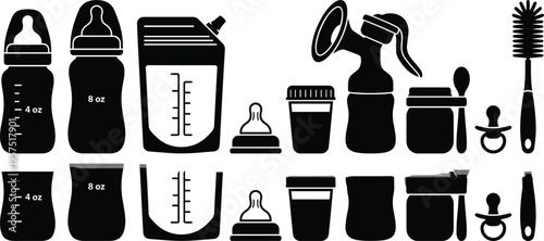 Baby Feeding Bottle Set with Breast Pump Measuring Containers Pacifier and Cleaning Brush Infant Care Accessories Silhouette Collection