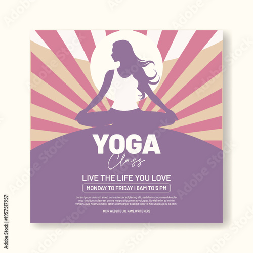 Yoga Pose Silhouette Illustration for Social Media Post Template, Minimal Meditation Square Flyer Poster for Wellness Spa Beauty Salon and Fitness Marketing Campaign
