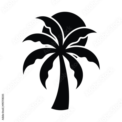 Modern palm tree silhouette, tropical beach vibes. isolated on White Background