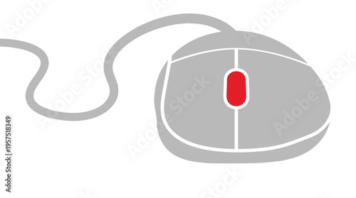 Computer mouse with red button and cord for desktop use
