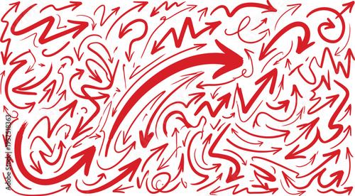 Red arrows pointing in various directions on a white background