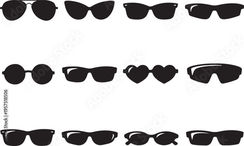 Collection of black silhouette sunglasses icons