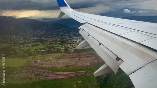 Airplane Window View of Quito Countryside with Sunset Sky (Quito, Ecuador) 
