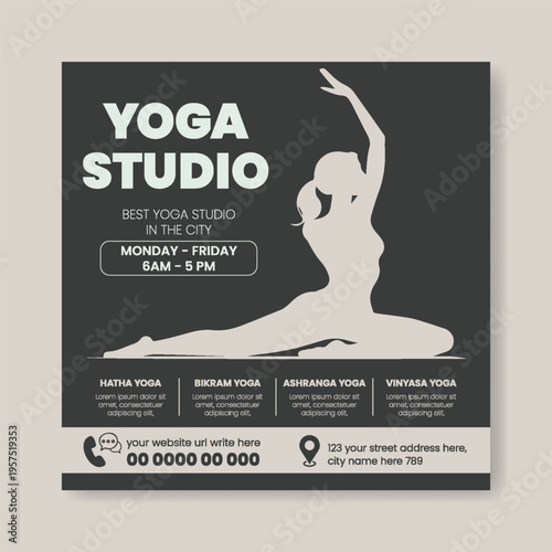 Minimal Modern Yoga Pose Silhouette Illustration Social Media Post, Meditation Square Flyer Template for Wellness Spa Beauty Salon Promotion and Digital Advertising Graphics