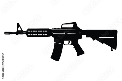 m4 carbine rifle silhouette line art vector illustration