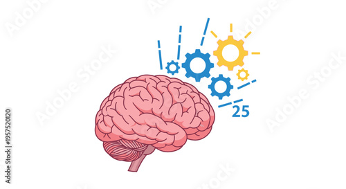 A colorful illustration of a human brain with gears and cogs emerging from it, symbolizing creativity and innovation
