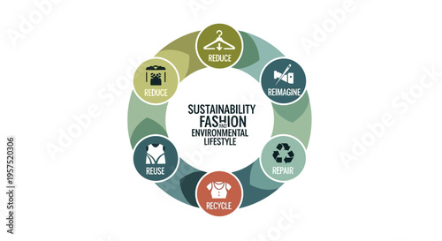 Sustainable Fashion & Environmental Lifestyle Cycle Infographic: Reduce, Reuse, Recycle, Repair, Reimagine
