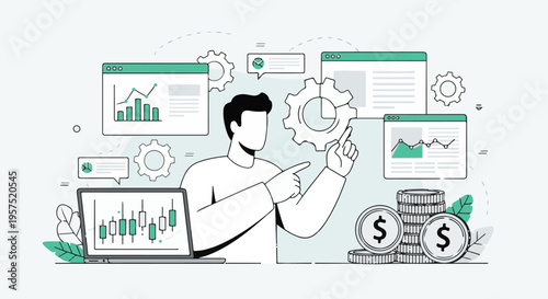 Man analyzing financial data and business strategy in a modern digital environment