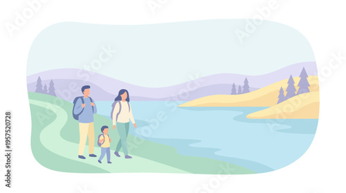 Hiking in a Scenic Nature Landscape with Trails and Waterbody