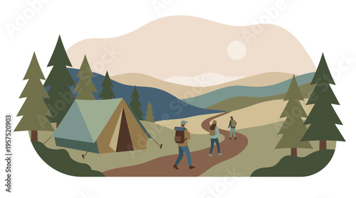 Scenic hiking trail in a tranquil mountain landscape