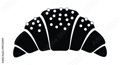 Black and white illustration of a poppy seed croissant pastry