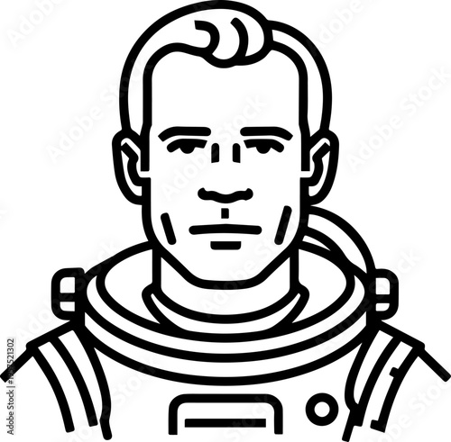 Hand Drawn Male Astronaut Black and White Avatar Illustration in Minimal Line Art Style Design