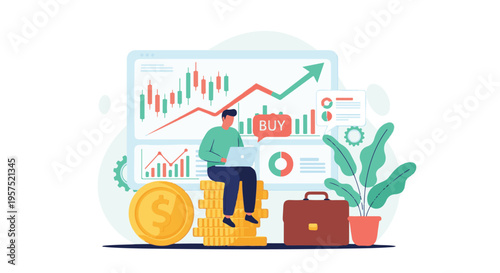 Businessman analyzing stock market charts on laptop for investment success