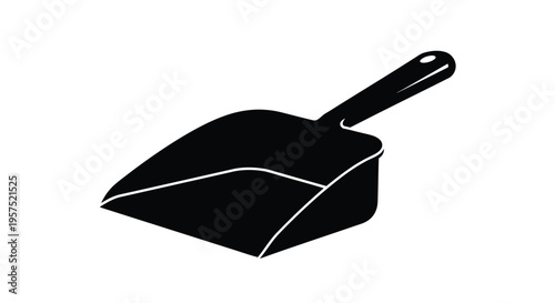 A simple black and white illustration of a dustpan for cleaning
