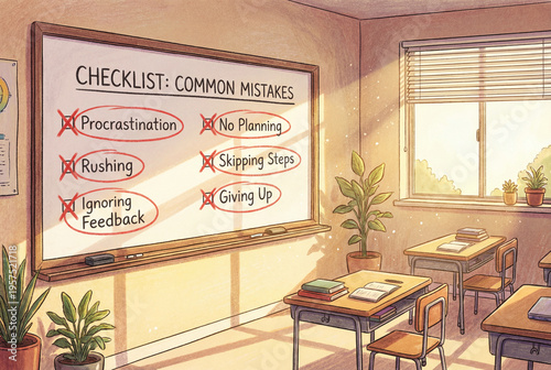 Common mistakes concept, crossed out checklist on paper
