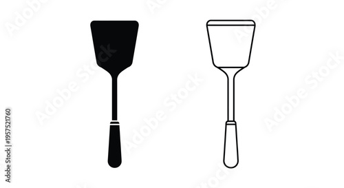 Two spatula illustrations one solid black one outlined in white