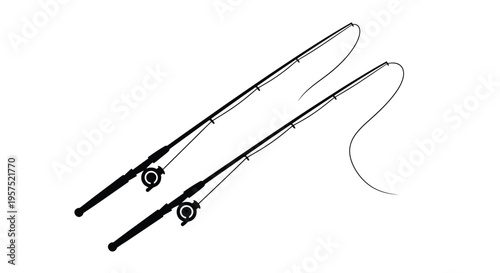 Simple black and white illustration depicting two fishing rods
