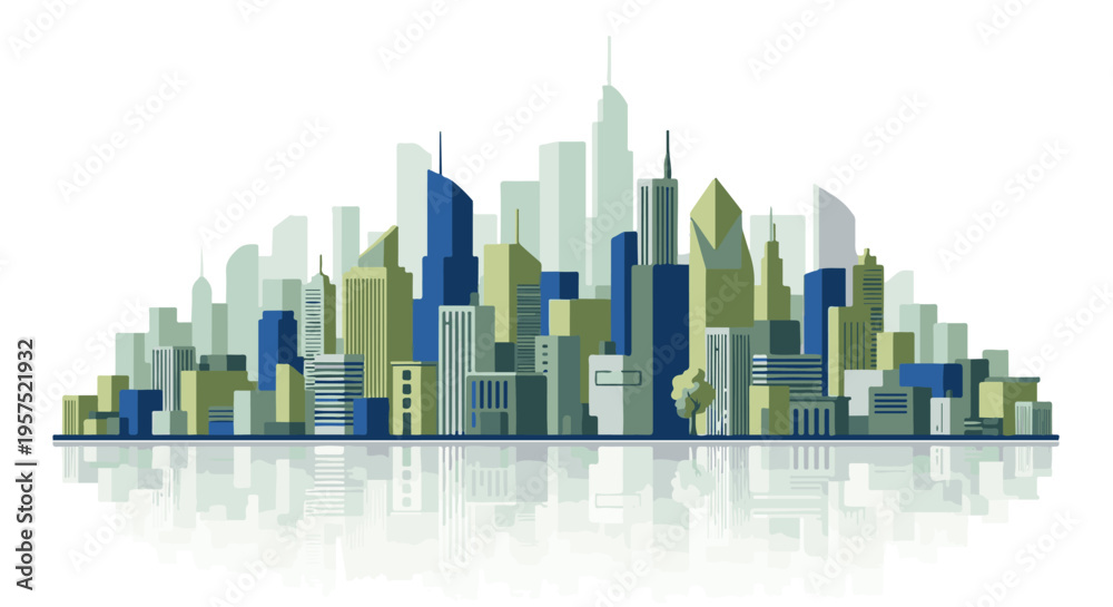 Obraz premium Modern Cityscape Skyline with Reflection on White Background