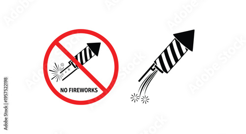 Prohibition sign depicting fireworks with a crossed out rocket illustration