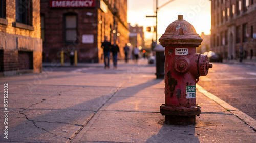 Red Fire Hydrant on City Street.