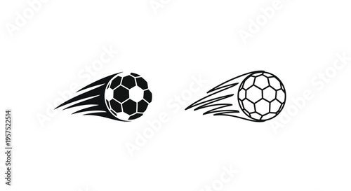 Two soccer balls in motion with speed lines black and white design