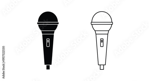Two microphones a black silhouette and a white outline illustration
