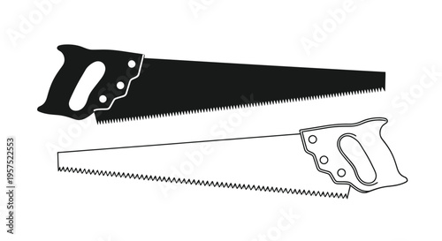 Two hand saws one solid black and one outlined displayed side by side