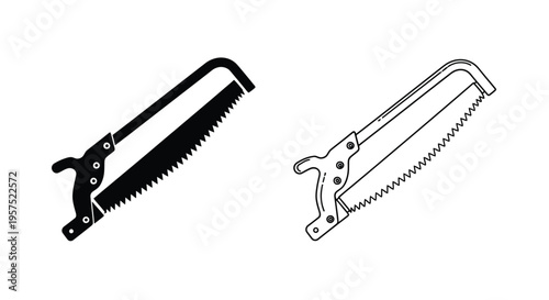 Two illustrations of hand saws one filled and one outline style