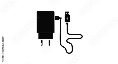 A black silhouette of a phone charger with a usb connection