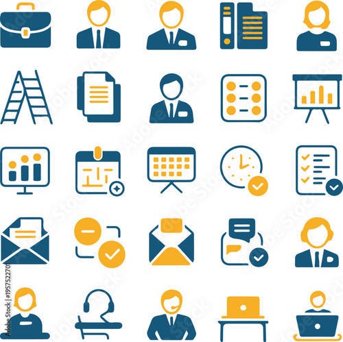 Business and Office Management Icon Set – Professional Corporate, Human Resources, and Productivity Glyph Icons