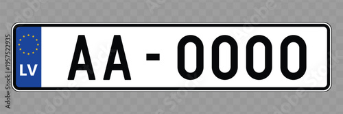 License plate with blue rectangle and black letters