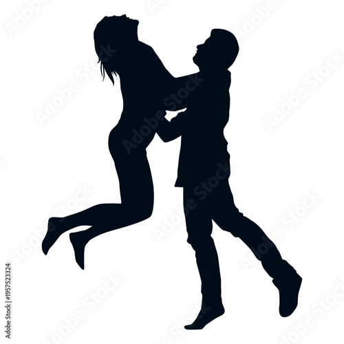 Boy lifting girlfriend silhouette