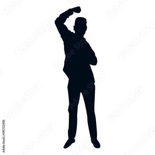 Happy boy raising fist silhouette
