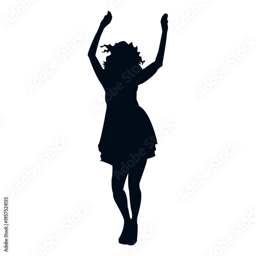 Happy girl raising hands silhouette
