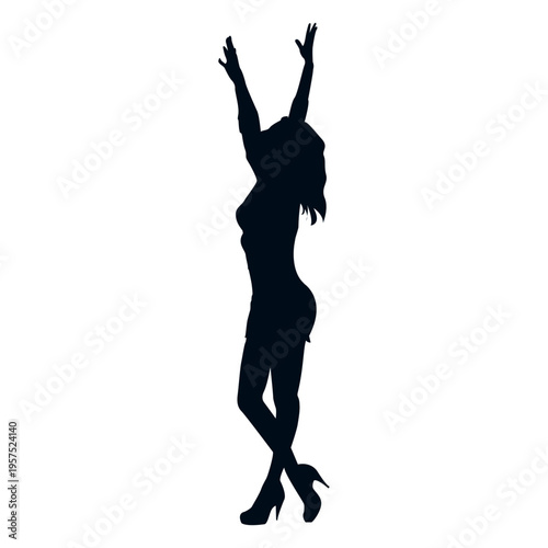 Happy woman raising hands silhouette