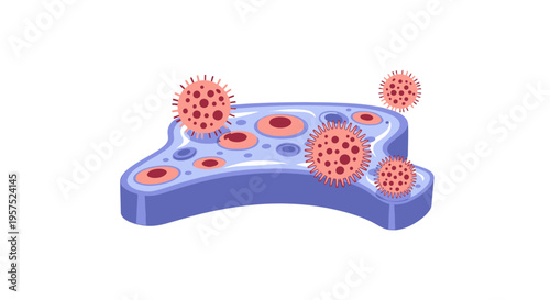 Microscopic Viral Infection Spreading in Tissue or Bloodstream - Pathogen Attacking Cells Illustration