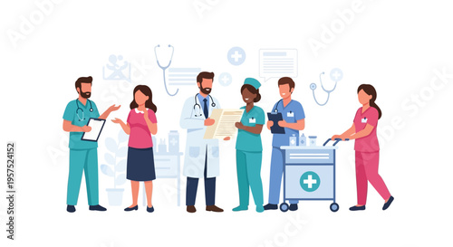 Diverse Medical Team Providing Patient Care, Consultation, and Support in a Modern Healthcare Setting