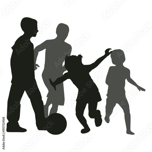 Kids chasing ball silhouette