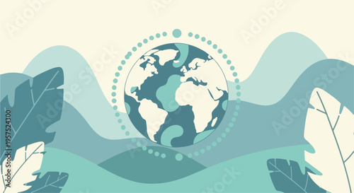 Modern illustration of Earth with natural elements and gentle colors