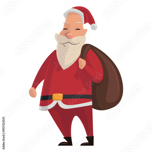Santa with sack on shoulder cartoon