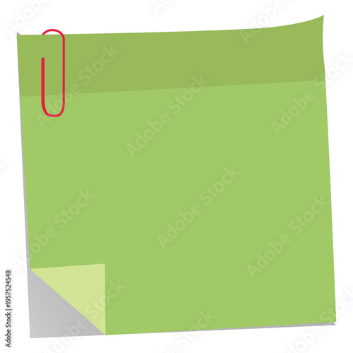 Green sticky note with paperclip