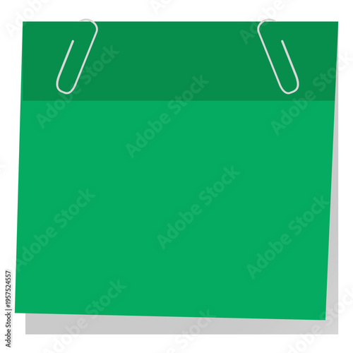 Green sticky note with paperclips
