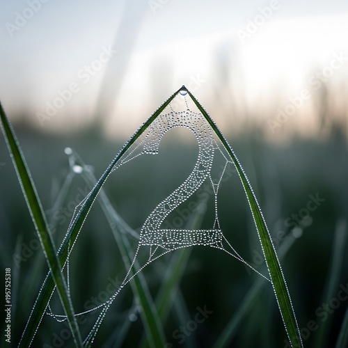 A spider web on a dewy leaf in a field