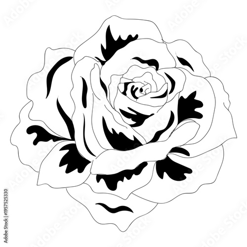 Blooming rose head black icon